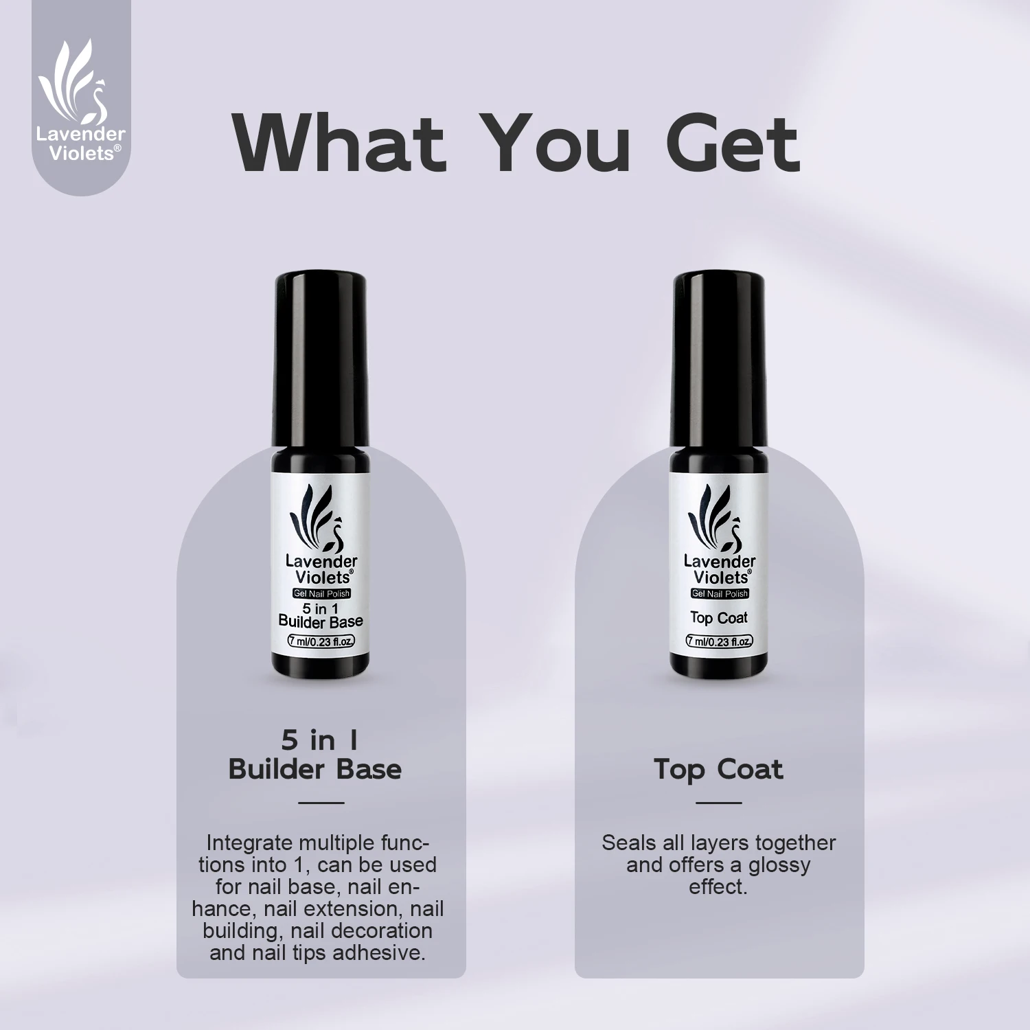 2 قطعة 5 في 1 منشئ قاعدة هلام مسمار الغراء ولا مسح معطف فوقي ، طويلة الأمد نقع قبالة هلام طلاء الأظافر للمنزل صالون مسمار الفن تصميم