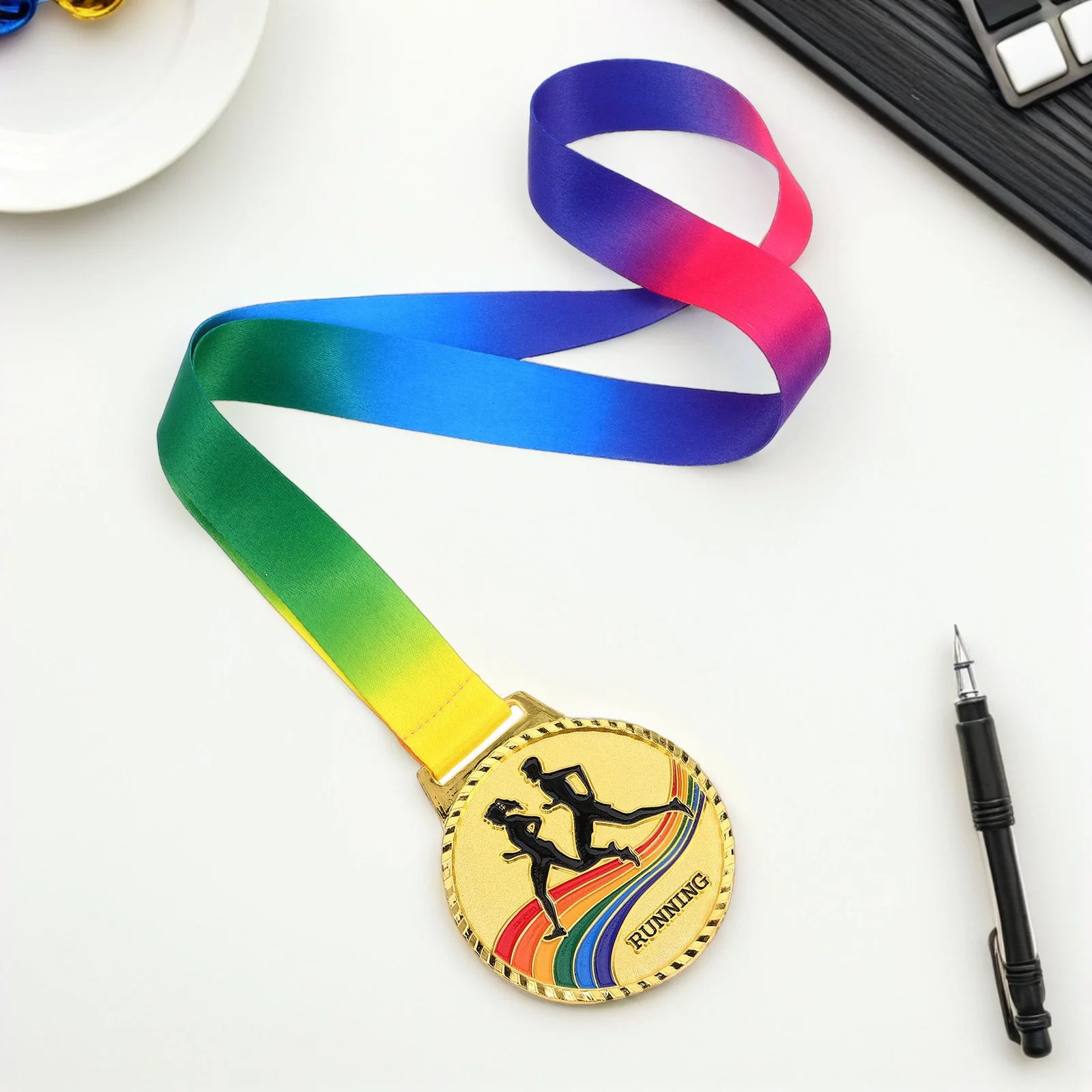 

2Pcs Running Event Medals Zinc Alloy Sports Winner Awards with Lanyard for Outdoor Activities Achievements