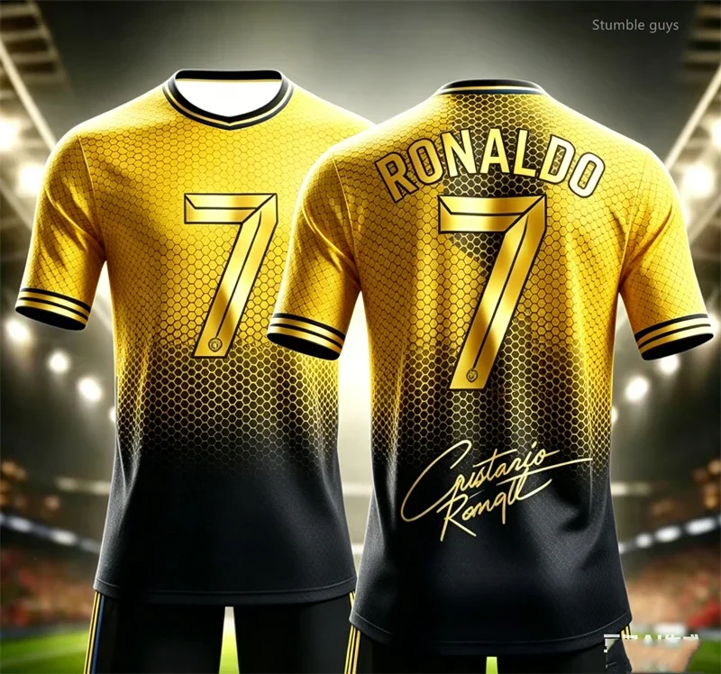 Summer Men Ronaldo Football Art Printed Short Sleeve T-shirt Casual Kids Boys Sports Jersey Tee Daily Outdoor Workout Training