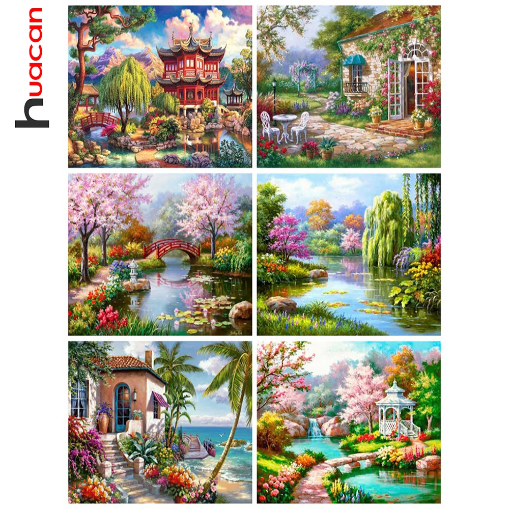 Huacan 5D Diamond Painting Landscape Garden Full Mosaic House Diy Embroidery Tree Art Gift Home Decoration Cross Stitch Kit