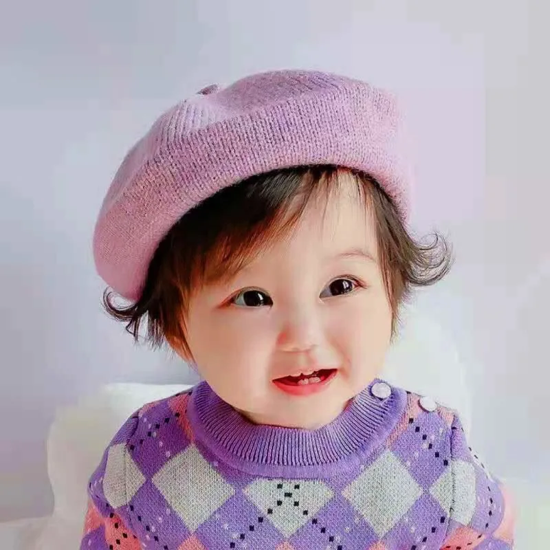 Baby Hat Autumn Beret Boys Girls Hat Knitted Hat Candy Color Woolen Hat Cute Woolen Painter Hat beanie