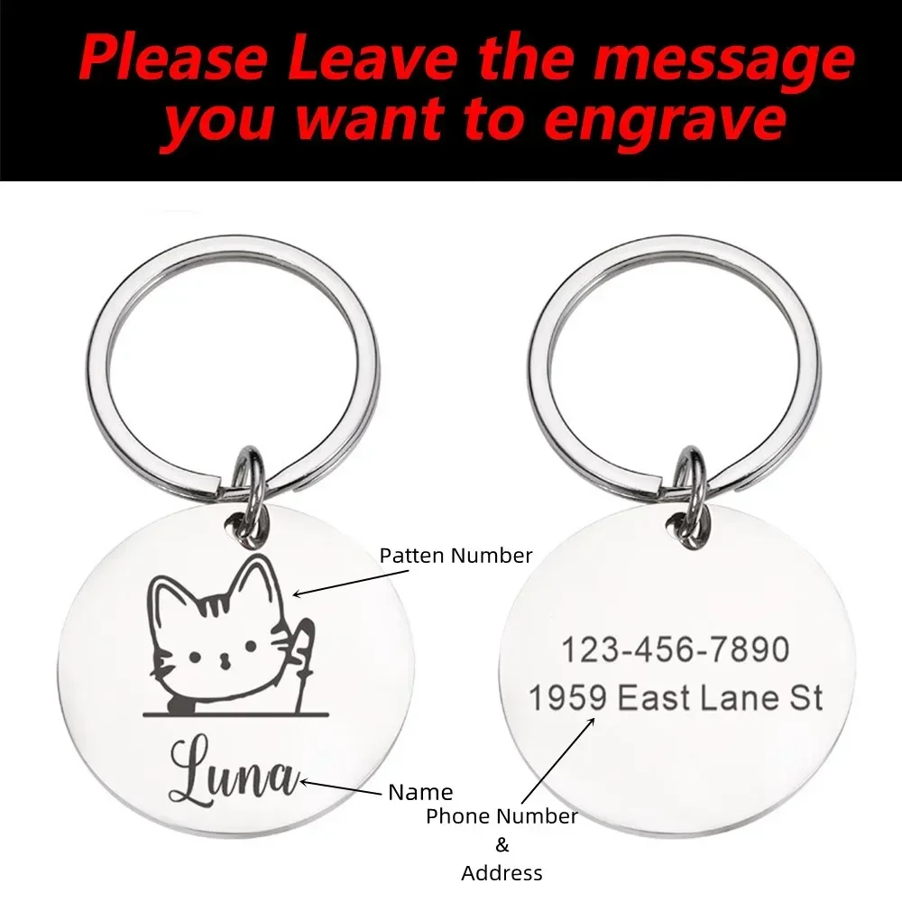 Personalized Cat ID Tags Anti Lost Mirror Pet Name Plates Free Engraving Kitten Address Name Plate Pendant Accessories for Pets