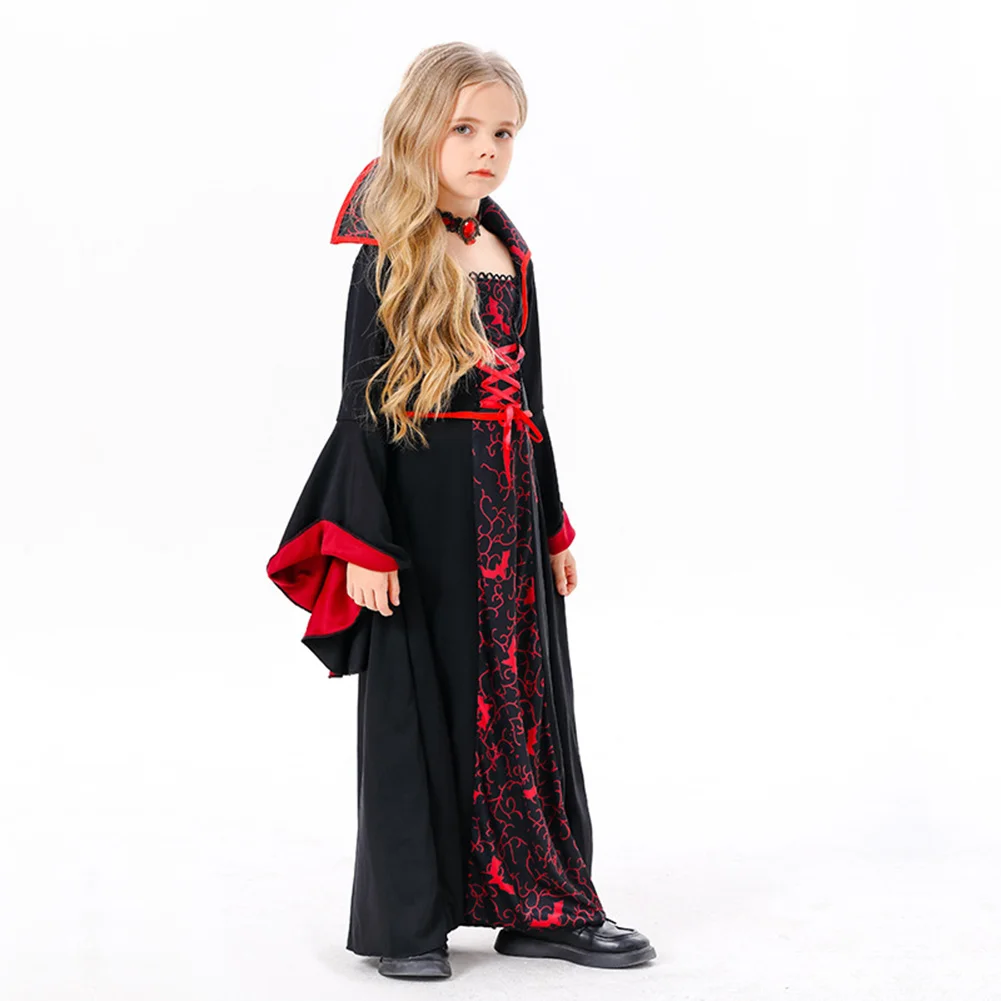 Kids Girls Medival Retro Vampire Cosplay Dress Stage Performanece Costume Daily Clothing Outfits Halloween Carnival Party Suit