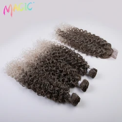 Magic Synthetic 28 Inch Afro Kinky Curly Hair Bundles With Closure Heat Resistant Fiber Natural Wave Hair Extensions Cosplay