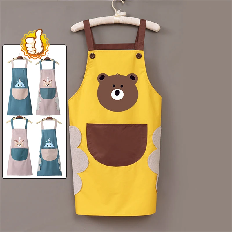Hand Towel Apron Waterproof Oil-proof Stain Home Kitchen Cooking Dress Cute Bear Hanging Neck Scarf Apron