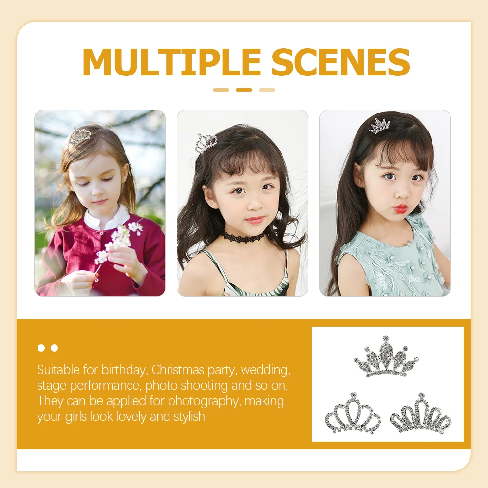 3 Pcs Korean Version Toddler Little Girl Hair Accessories Headpiece Alloy Small Rhinestone Tiara