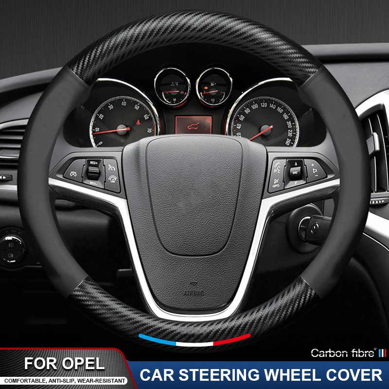 

For Opel Corsa Astra Insignia Aglia Ampera GT X Crossland X Mokka Zafira C Karl Combo Carbon Fiber Leather Steering Wheel Cover