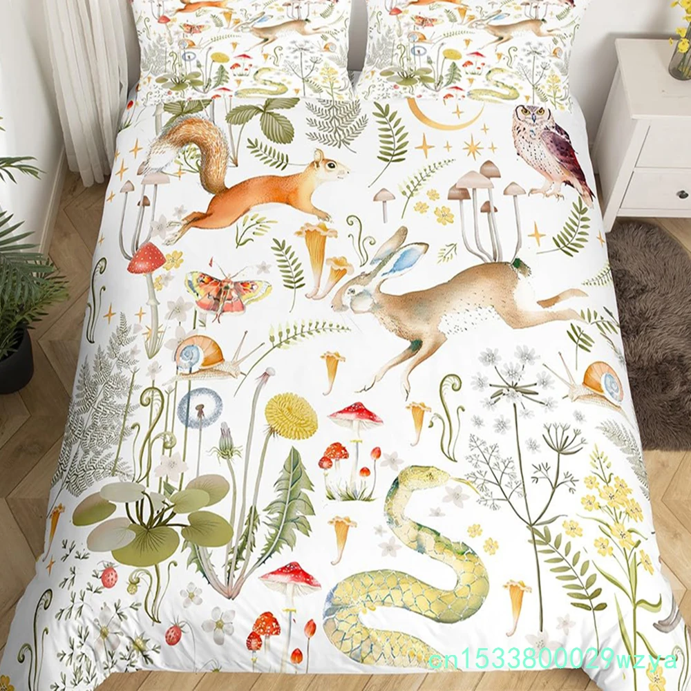 Cute Animals Duvet Cover Bear Hedgehog Bedding Set For Kids Boys Girls Pumpkin Mushroom Leaf Comforter Cover Autumn Quilt Cover