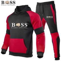 Men's 2-Piece Spliced Colored Hoodie, Running Sports Pullover, Sweater Set, S-3XL, 2024