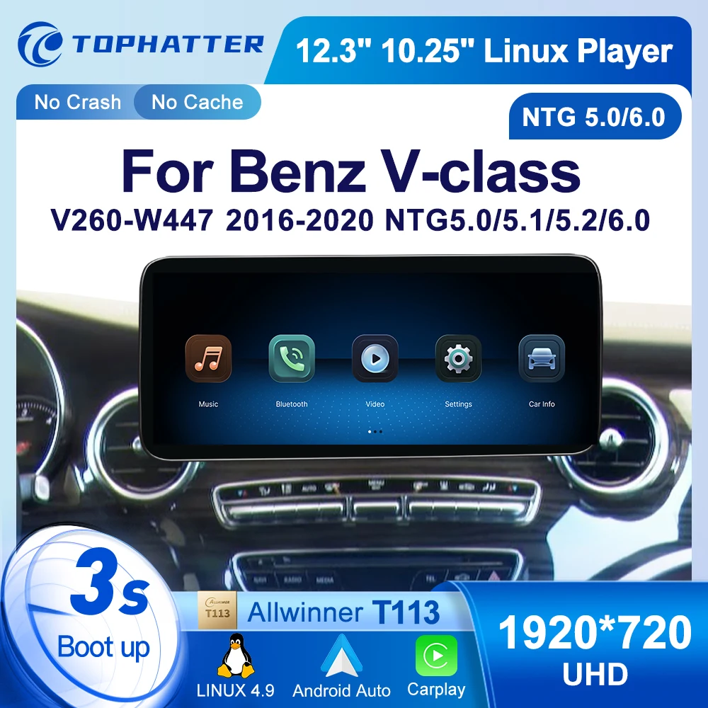

CarPlay Android Auto 10.25" 12.3" Linux For Mercedes Benz V class Car Radio V260 V250 V350 W447 Multimedia Player Touch Screen