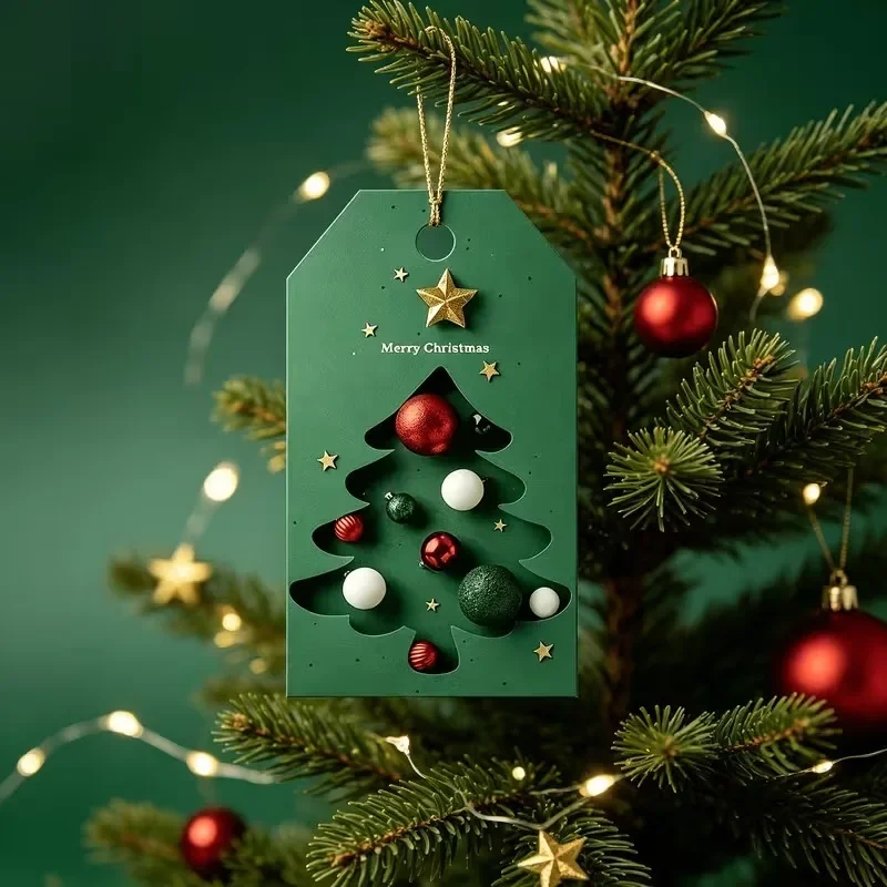 36Pcs Green Xmas Tree Gift Tags with Hemp Rope, Holiday Gift Label Decorations