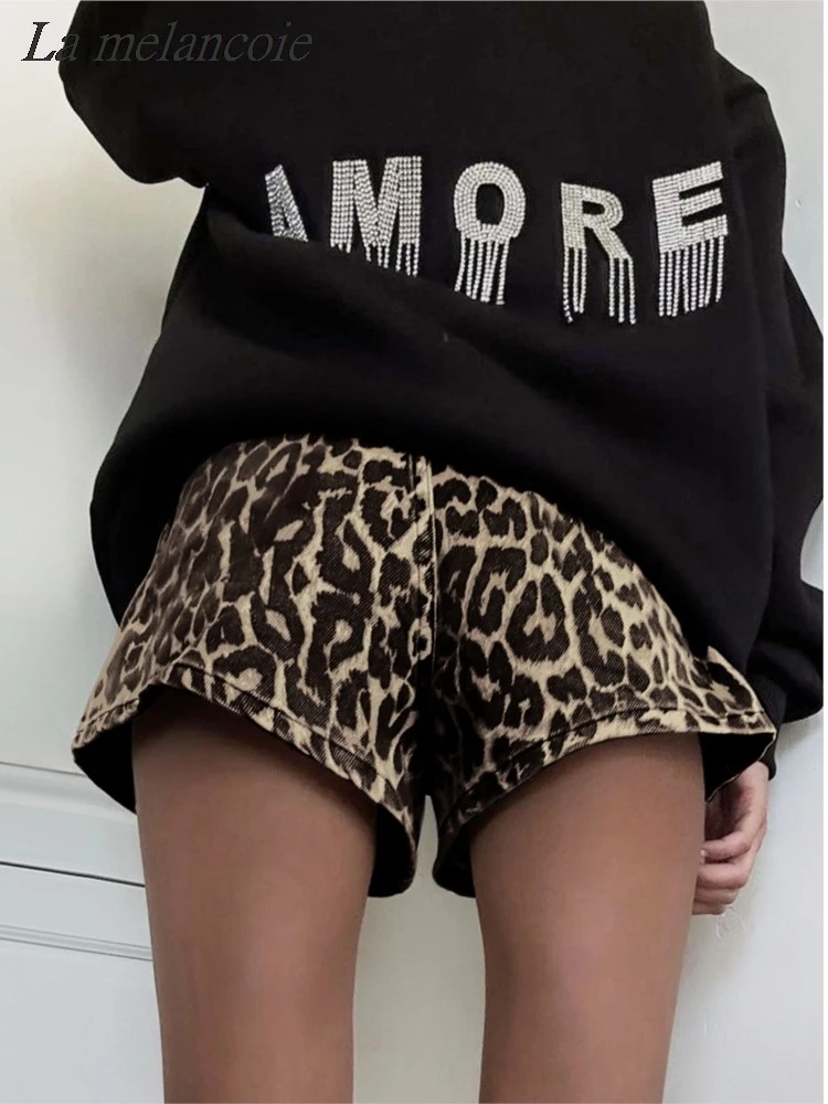 Leopard Print Shorts For Women 2024 Summer New Vintage American Chic Wide Leg Short Retro Casual Low Waist Slim Shorts Street