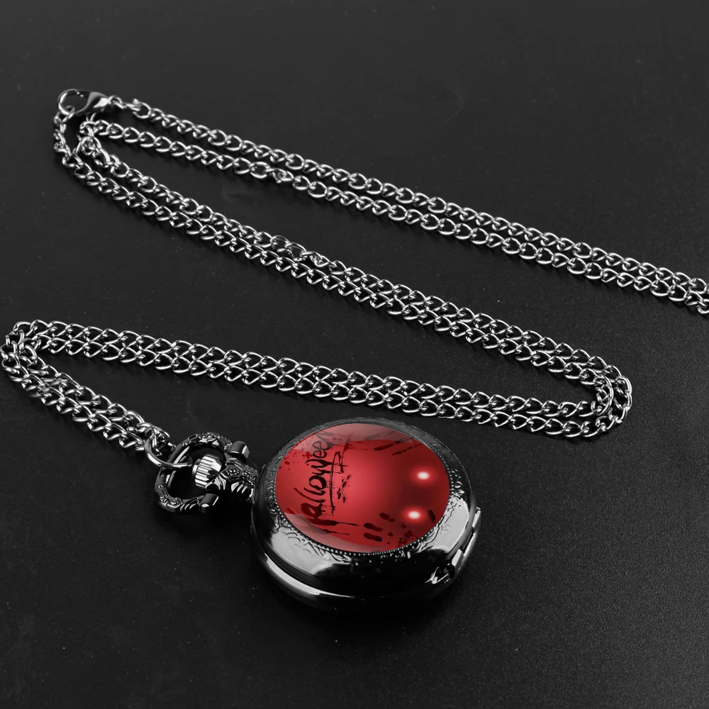 Halloween Accessory Glass Dome Quartz Pocket Watch With Durable Chain Arabic Numeral Dial Creative Gifts for Men Women Kids