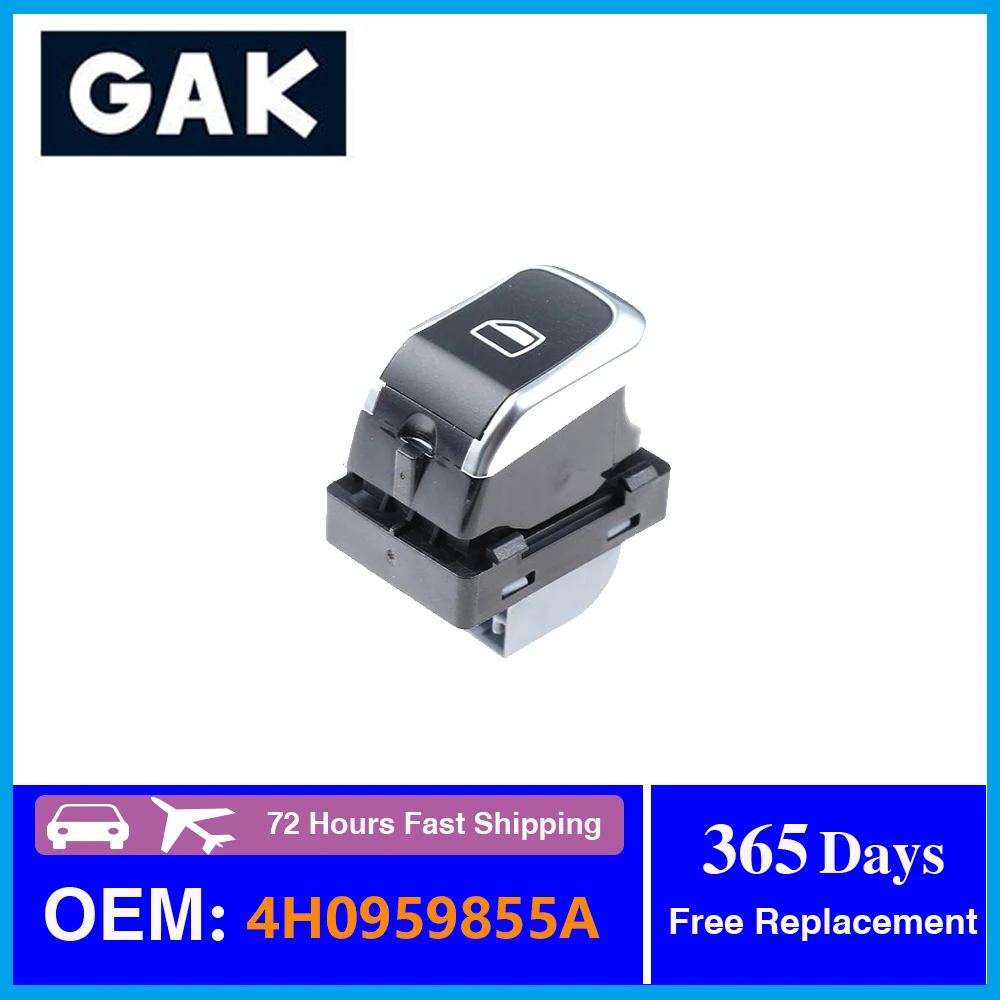 GAK Chrome Electric Window Lift Control Switch Single Button 4H0959855A For Audi A1 A6 A7 A8 Allroad Q3 RS6 RS7 Accessories