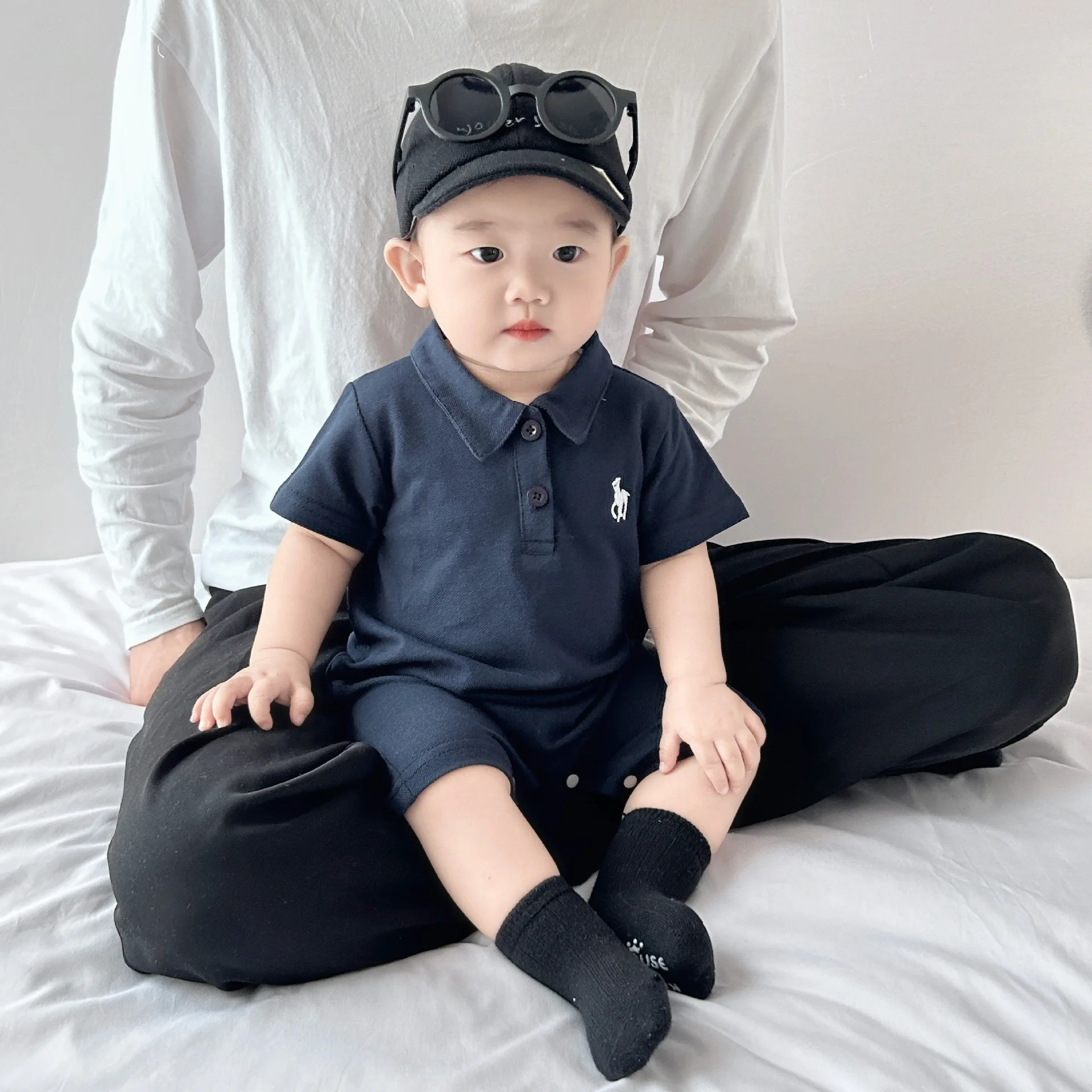 

Newborn Baby Romper Summer Solid Color Lapel Polo Jumpsuit Boys Girl Academic Style Bodysuits Cotton Kids Clothes