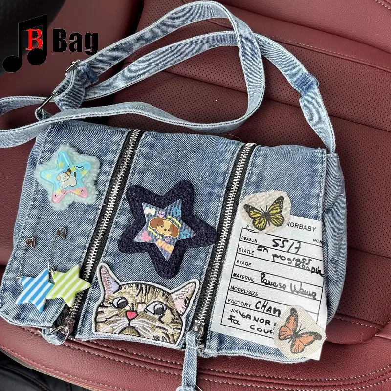

American Street Y2K Girl Retro casual Crossbody Shoulder bag Gothic Punk Subculture Handbag Messenger bag with vintage stickers