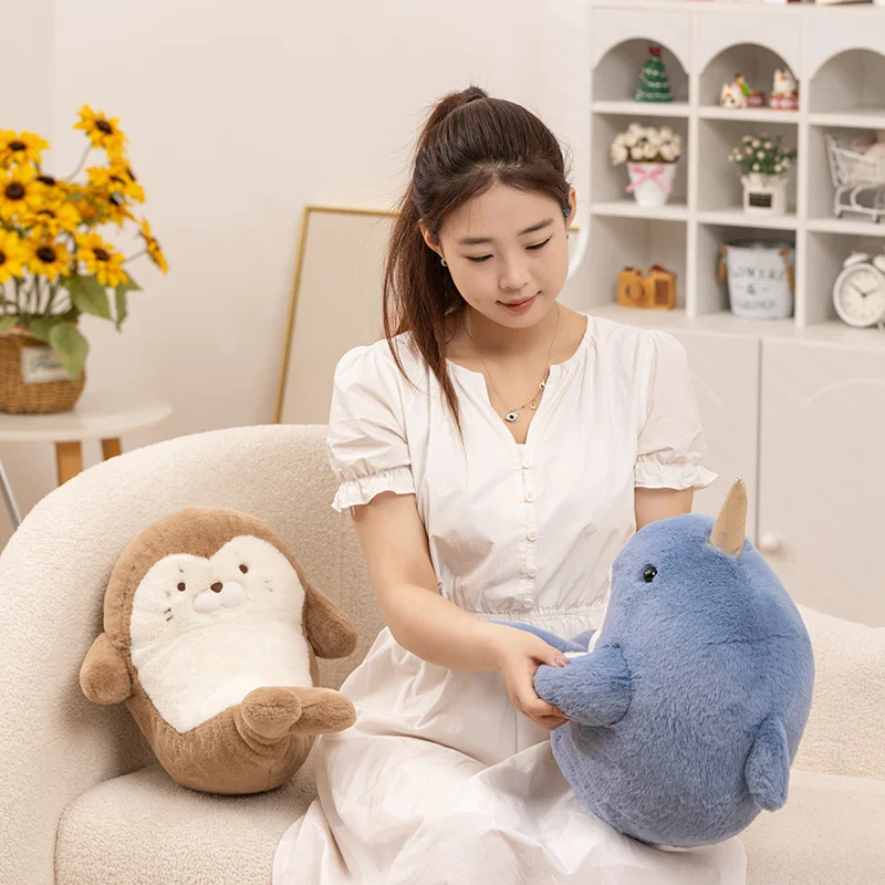 35/70cm High Quality Soft Marine Animal Seal Plush Doll Pillow Cartoon Shark Narwhal Plush Toy Home Decor Appease Gift For Kids