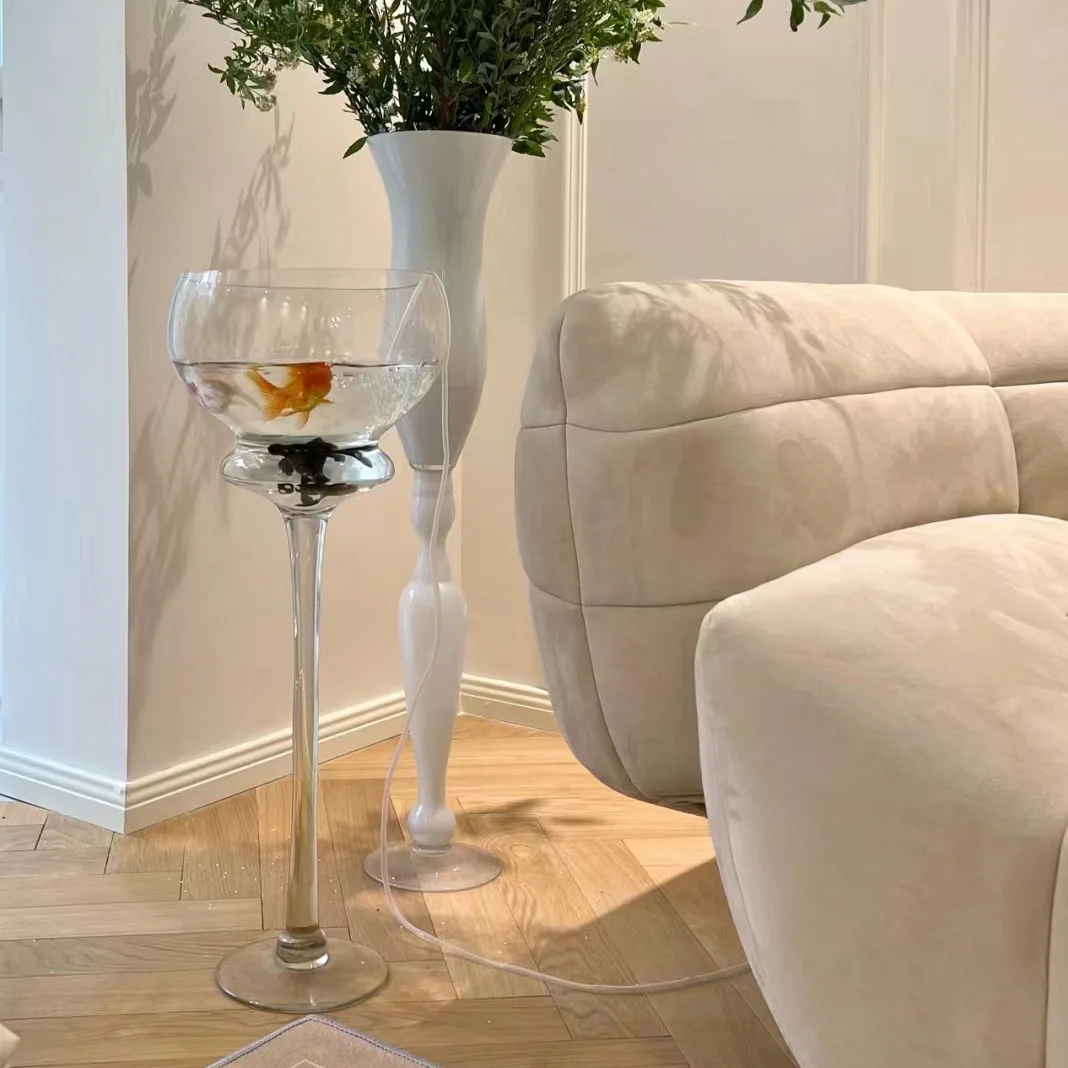 

Floor-to-ceiling fish tank glass transparent living room small vertical wine glass type