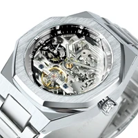 Reloj Automático Forsining plateado para hombre, esfera de diamante 3D, Tourbillon Irregular, esqueleto, relojes de pulsera mecánicos, reloj de manecillas luminosas