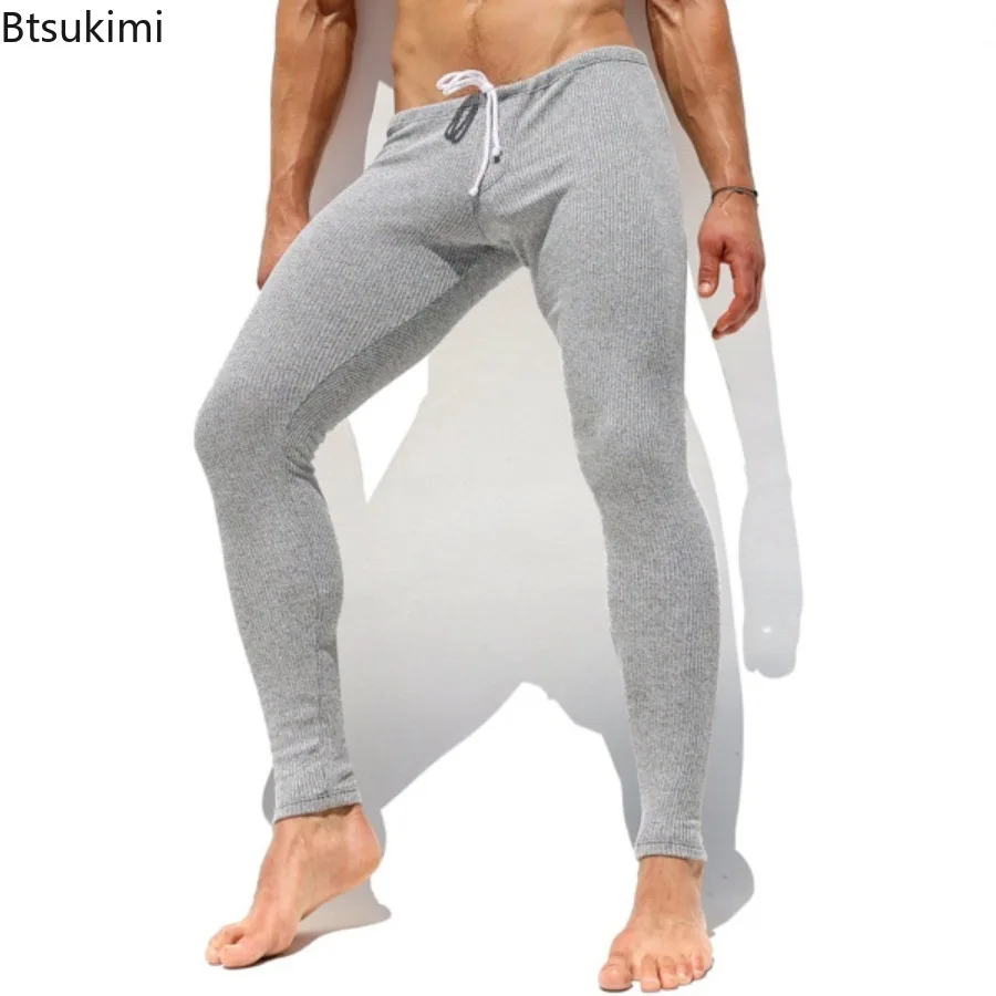 

Men's Autumn Winter Casual Elastic Knitted Pants Soft Warm Pants for Sleepwear Men Slim-fit Elastic Fitness Pants Sleep Bottoms