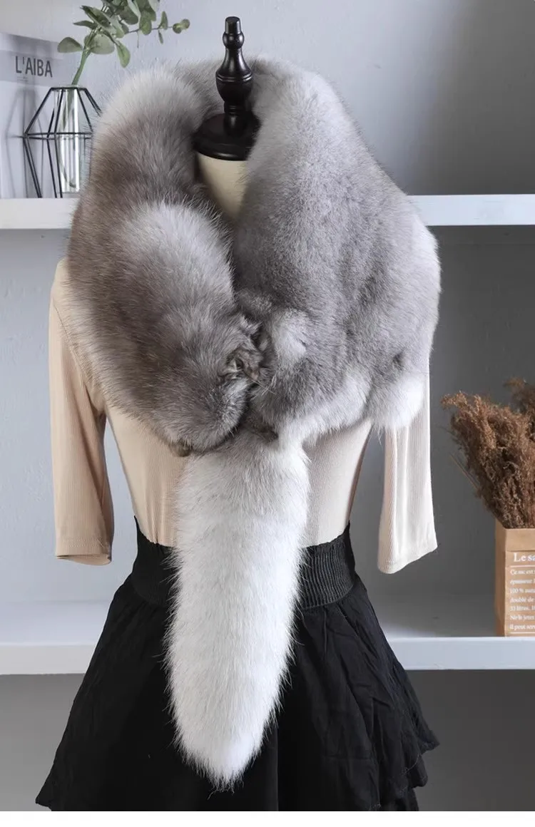 Men Women's Winter Natural Fox Fur Scarf Fur T Show Genuine Fur Party Shawl 120cm TB101