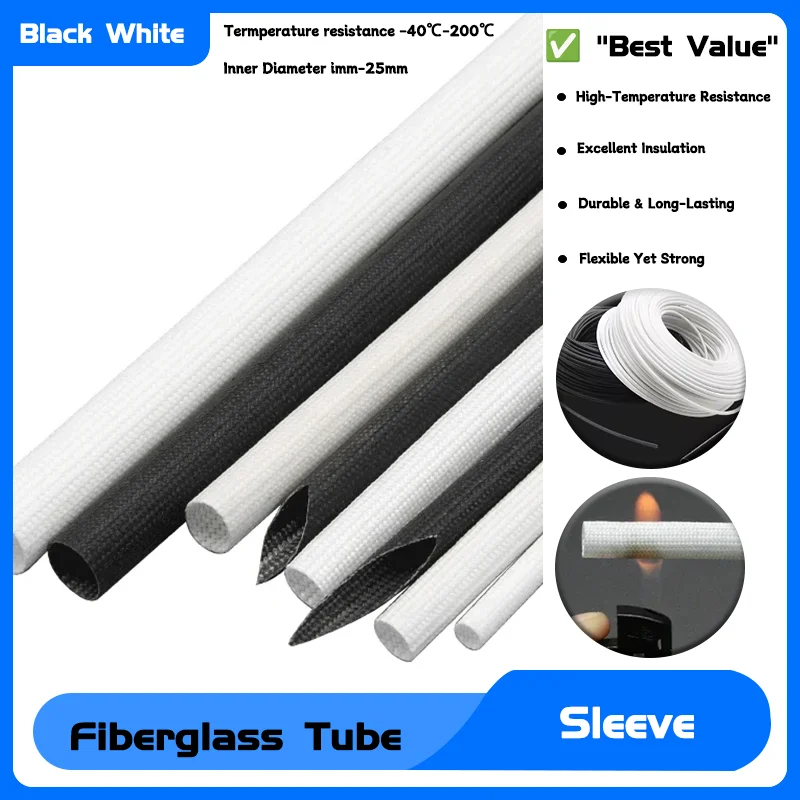 1 ~ 25mm  Protect Sleeve High Temperature Fiberglass Tube Silicone Resin Braided Flame Resistant Fiber Glass Insulate Cable Wire