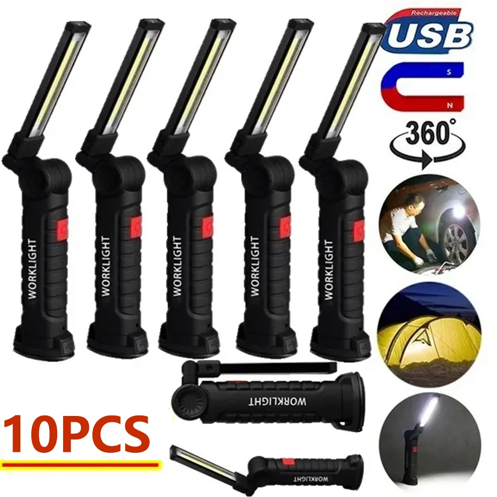 

10PCS NEW Car Repair Hand Work Light With Foldable Hanging Lamp USB Rechargeable Camping Torch Magnet flashlight for Camping