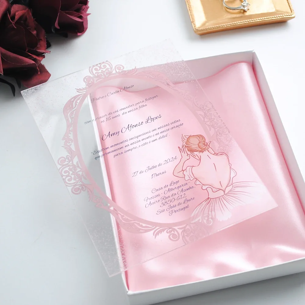 1MM Fashion Invitation Event Plexiglass Wedding Luxury Invitation Card Design Supply Party Carte d Invitations with Box Farbic