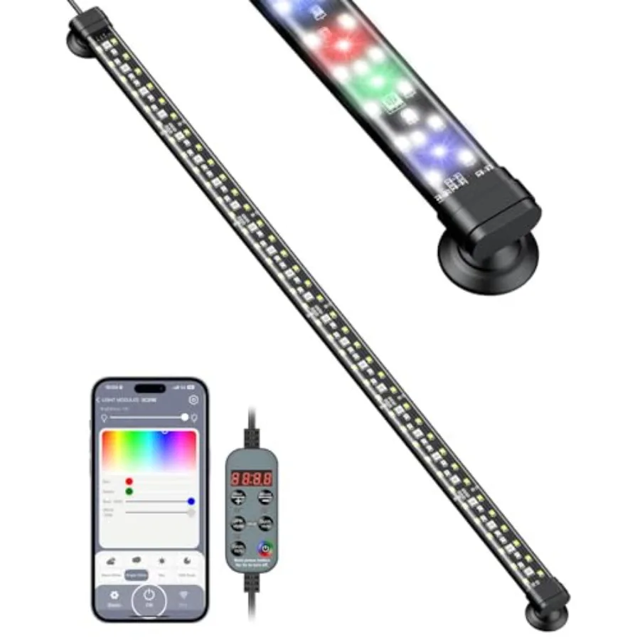 

Aquarium Light with Blueoth Plants, W Full Spectrum Fish Tank Light -44 Fish Tanks, Submersible LED Lights with App Control, Ti