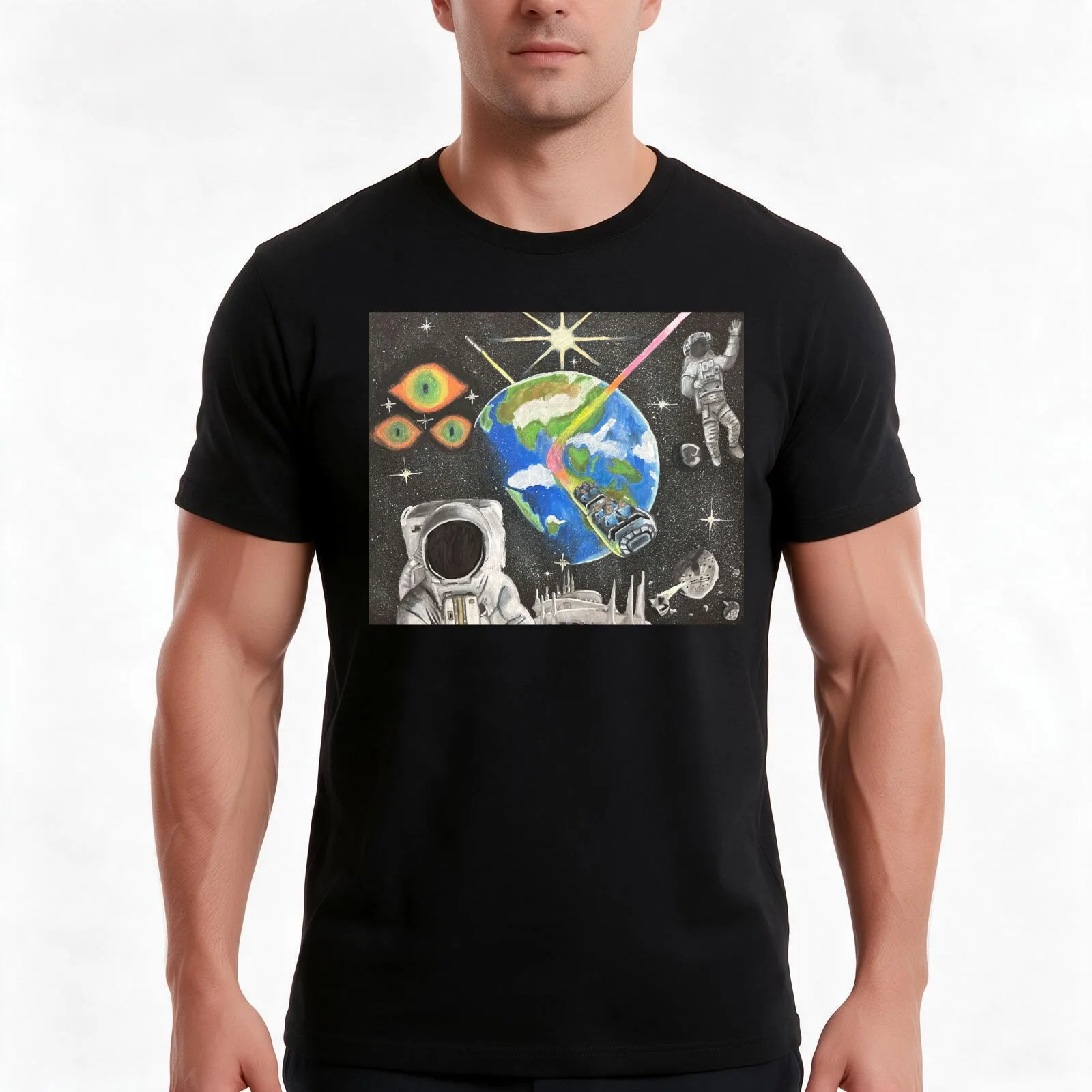 Space Coaster T-Shirt Summer Casual Cotton Tee Oversized Streetwear Tops Vintage Graphic Print Loose Fit Short Sleeve