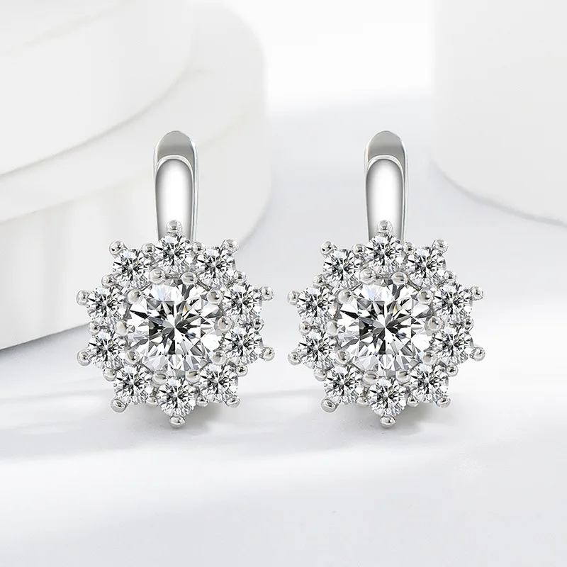 925 Sterling Silver 14K Gold Plated British Style Simple Flower Zircon Women's Stylish Daily Earrings - view 3