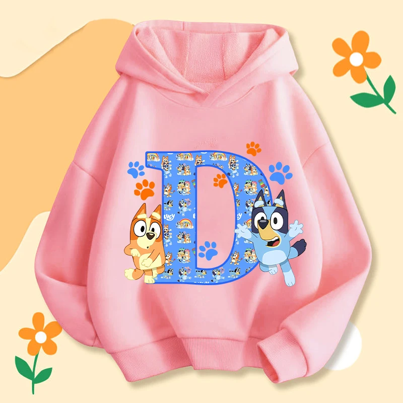 Blueyi Girls Hoodies Autumn Winter Anime Sweatshirt Kids Kawaii Bingo Dog Letter A-Z Pullover Long Sleeves Children Clothes Gift