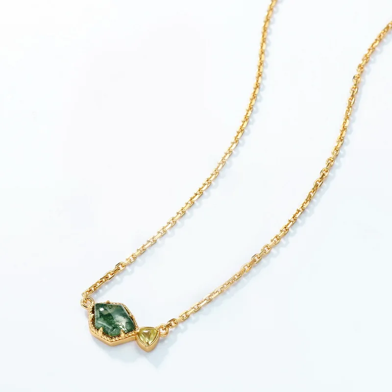 925 스털링 실버 천연 이끼 마노 목걸이, 여성용 보석, 기하학적 금 도금, 절묘한 숙녀 Gitfs, 5*7mm