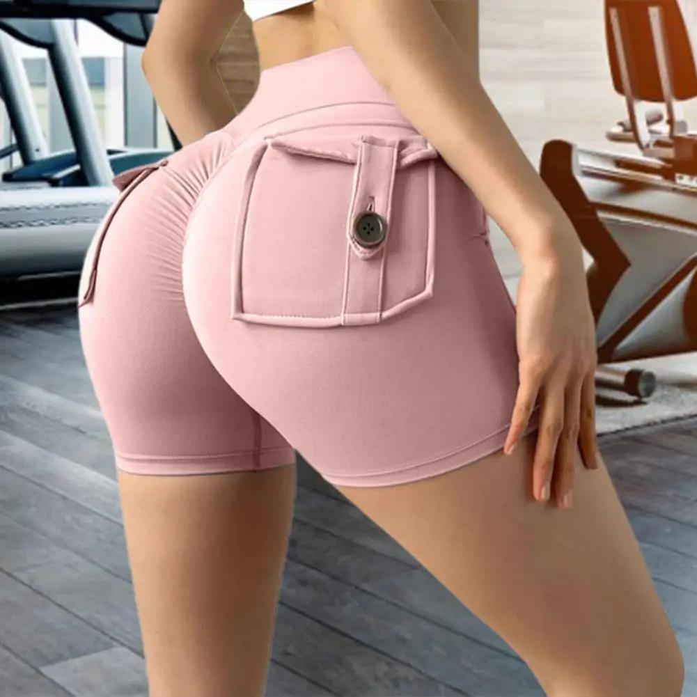 Fitness Yoga Shorts Women Seamless with Pocket Shorts High Waist Sports High Elastic Push Up Butt Running Three Point Shorts