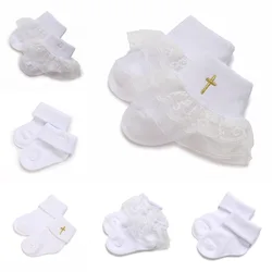 0-2 Years Old Boys and Girls Short Socks Soft Cotton Baby Socks Newborn White Baptism Infant Daily Kindergarten Wear