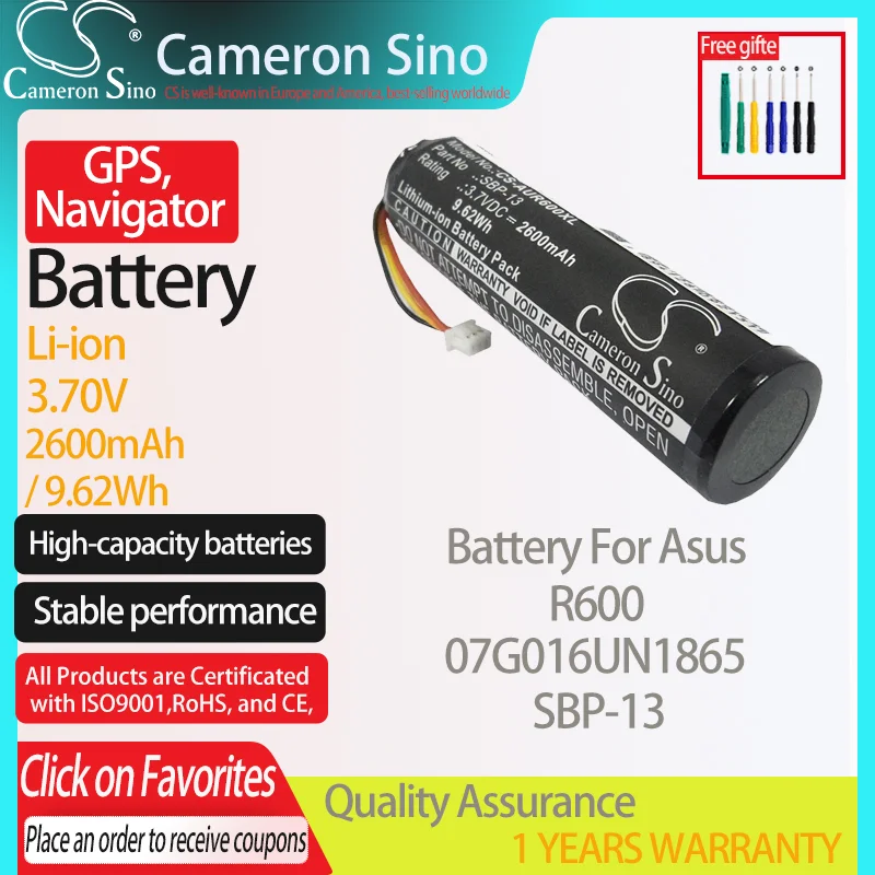 CameronSino Battery for Asus R600 fits Asus 07G016UN1865 SBP-13 GPS, Navigator battery 2600mAh/9.62Wh 3.70V Li-ion Black