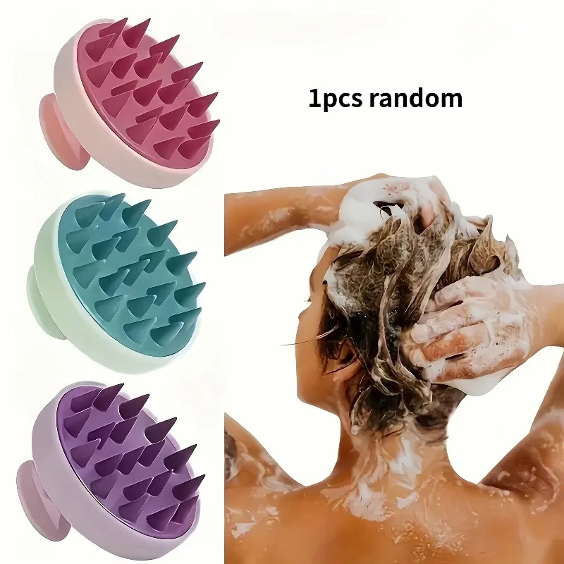 1PC Random Silicone Shampoo Brush, Scalp Massage Hair Comb, Comfortable Handle, Hair Tool, Shower Body Massager, Christmas Gift