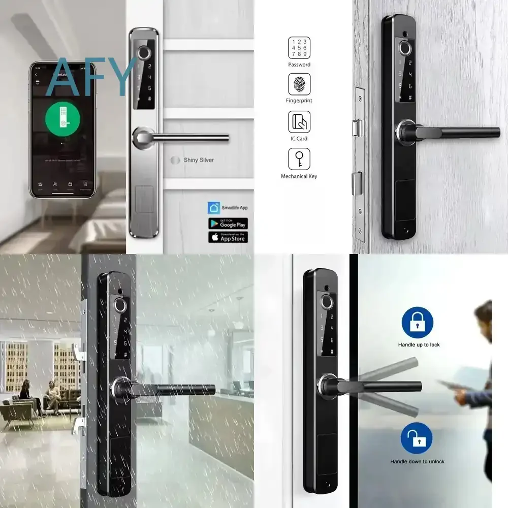 Smart Life Aluminum Outdoor IP65 Waterproof Gate Door Fingerprint Lock for Smart Door Security Access Control System for Home