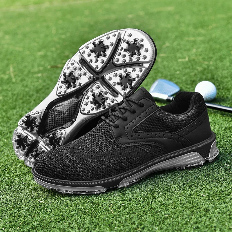 Wysokiej jakości męskie skórzane buty golfowe wodoodporne antypoślizgowe sportowe Golf męskie trampki wygodne do golfa outdoorowe buty treningowe