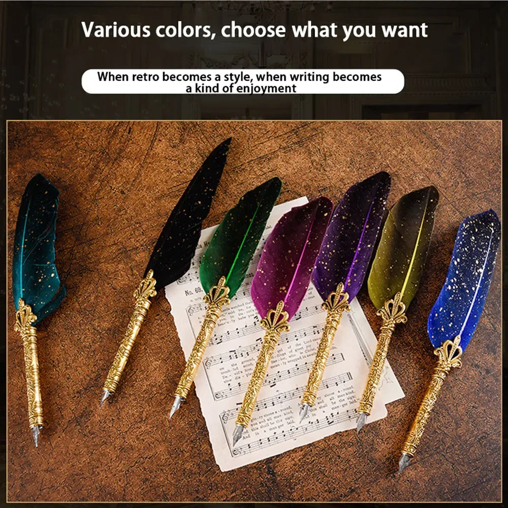 European Color Quill Pen Couple Birthday Gift Box Envelope Letter Opener Pen Set Luxury Gold Dot Dip Pen Base Office Supplie