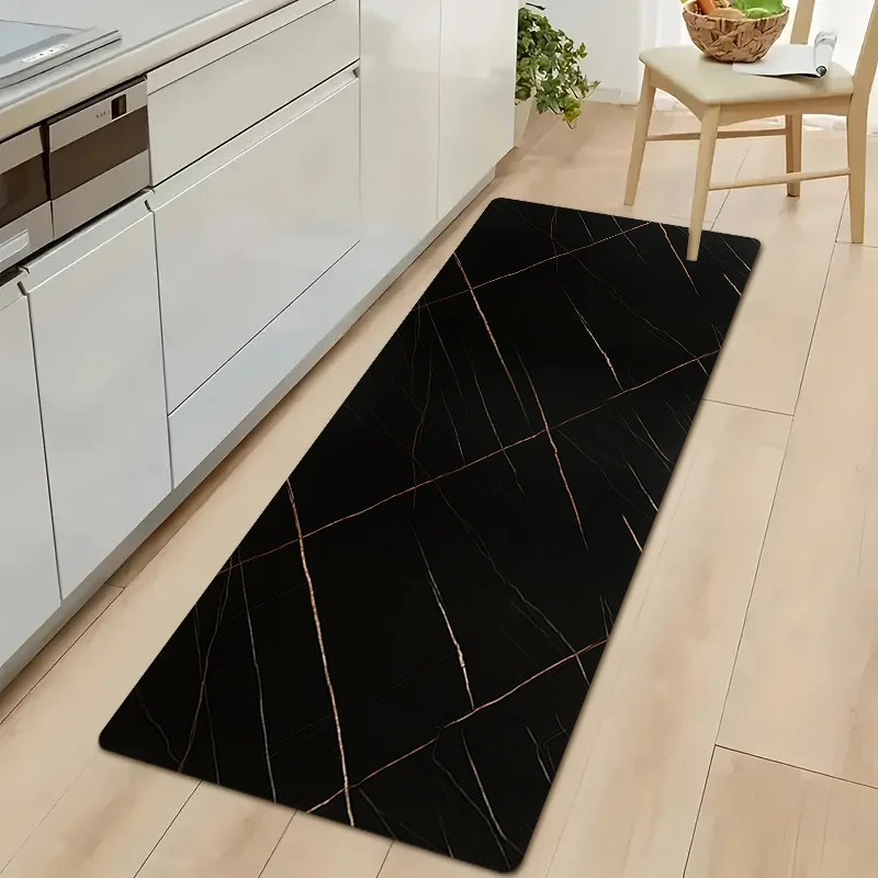 JIT1pcs  Kitchen Floor Mat, Simple Black Line Pattern Printed Floor Mat,ened, Non-slip, Wear-resistant and, Suitable for Kitch