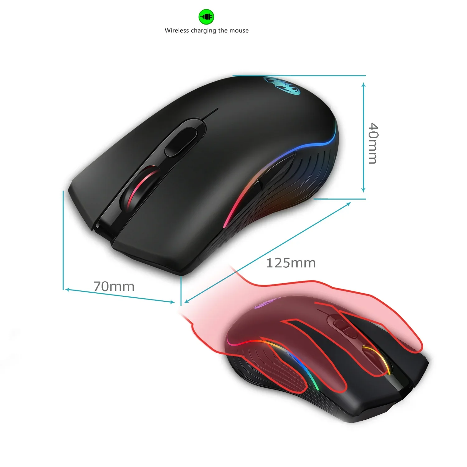 ماوس شحن لاسلكي 2.4G/خزنة بطارية مضيئة ملونة، شحن لاسلكي، ماوس لاسلكي مضيء