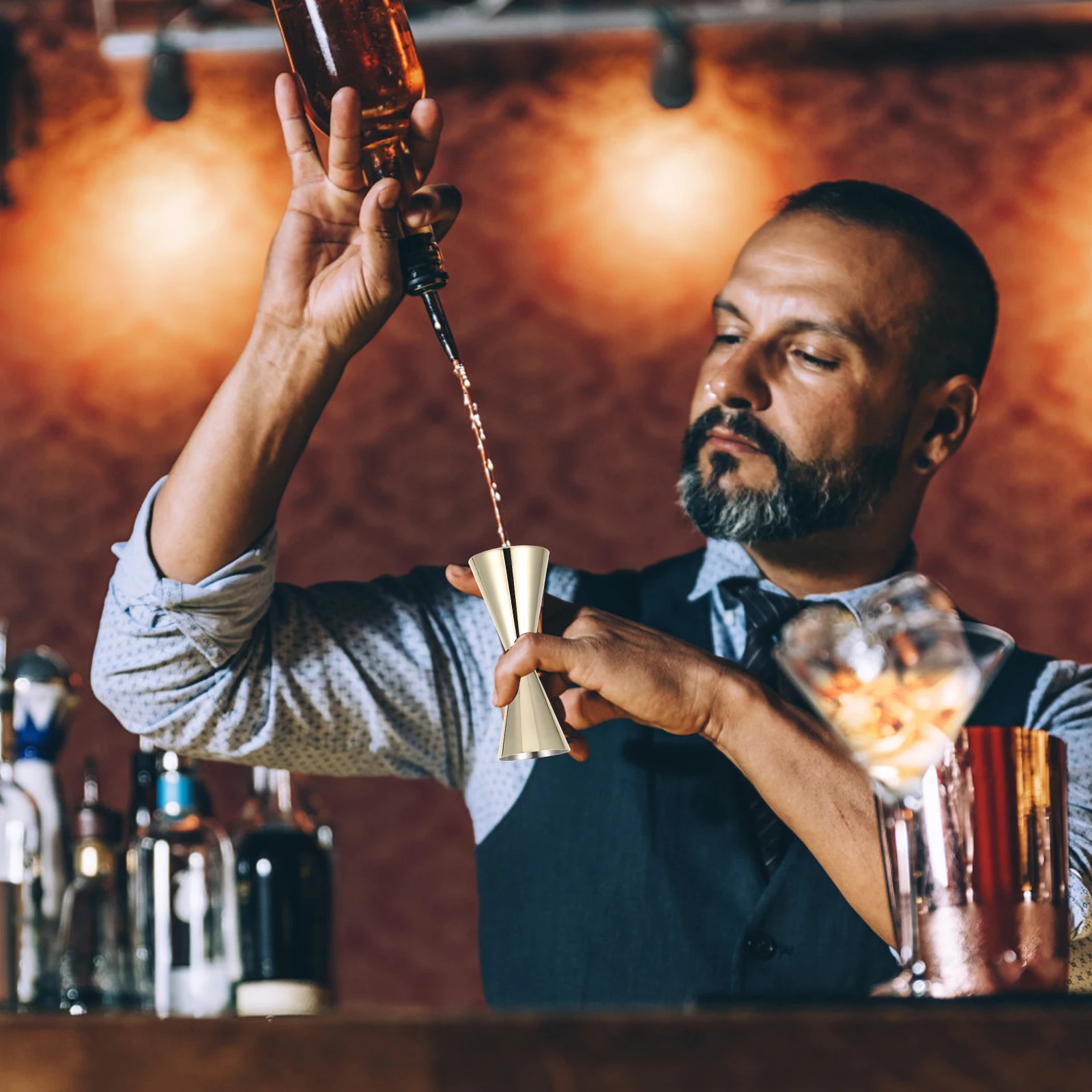 

Gold Ring Wine Measuring Cup Double Head Ounce Jigger Stainless Steel Bartending Tool Home Bar Accessory Easy Clean