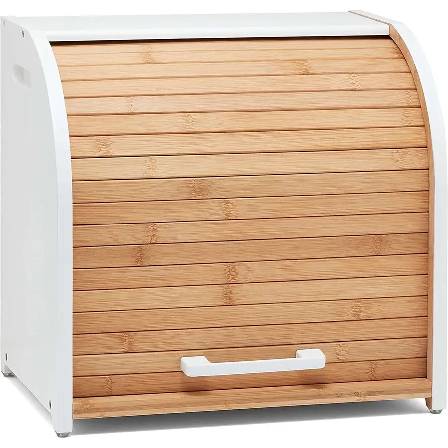 

Bamboo Double Layer Bread Box for Kitchen Countertop, Roll Top Bread Box Wood, Extra Large for Kitchen Storage, Modern Bread Bin