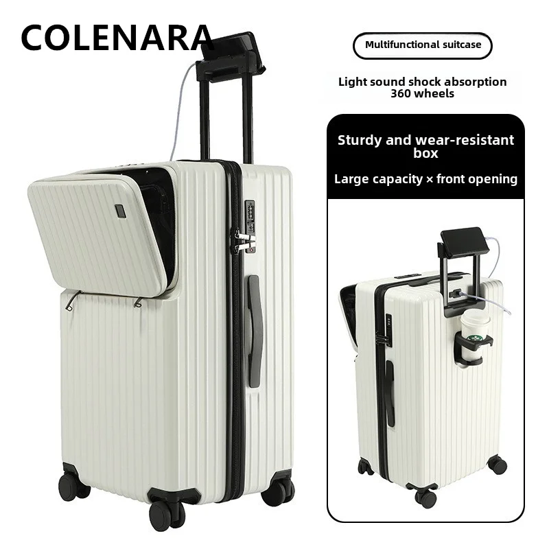 COLENARA กระเป๋าเดินทางกระเป๋าเดินทาง 20 นิ้วเปิดด้านหน้าแล็ปท็อปไฟฟ้า Boarding Case 24 "26" 28 "30" USB ชาร์จรถเข็นกระเป๋าเดินทาง