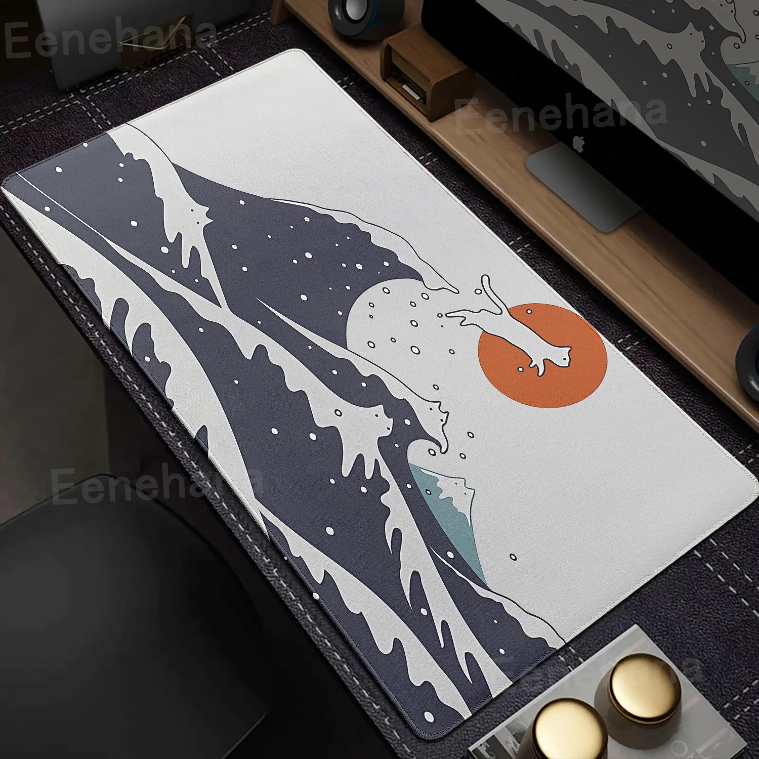 日本波紋マウスパッド PCゲーマー向け ホーム カワイイ猫柄 コンピューターHDマウスパッド XXL メカニカルキーボード アートカーペット 滑り止め オフィス マウスマット