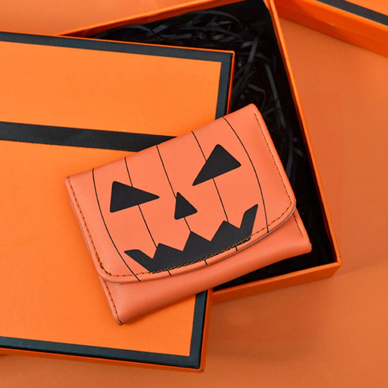 1pc Retro Minimalist Wallet Halloween  Fashion Pumpkin Head Printed Handbag Women\'s Wallet Holiday Gift