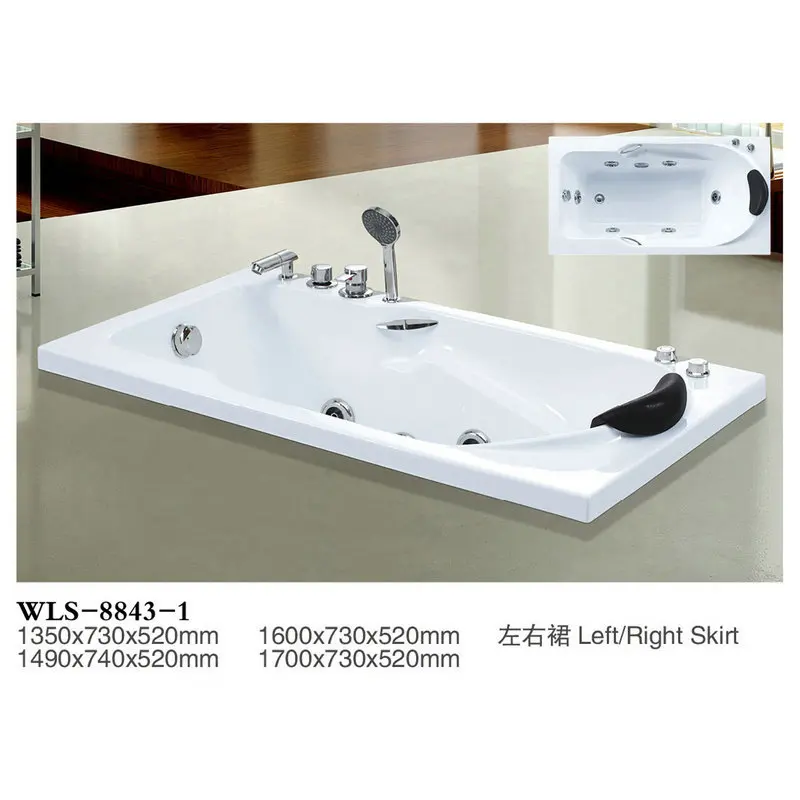 Acrylic Rectangular Adult Surfing Massage Cylinder With Pillow Embedded Hotel Household Bathtub Wholesale 8843-1