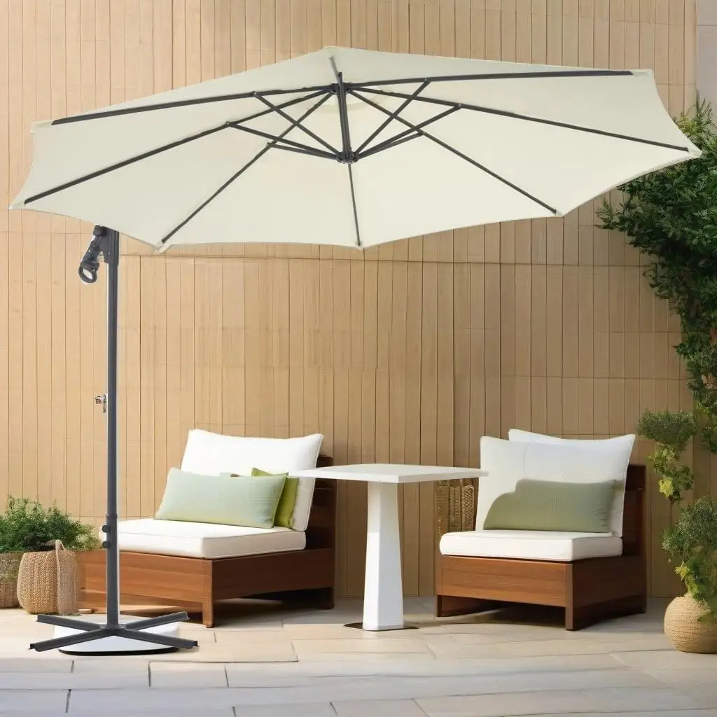 118.1 Cantilever Garden Umbrella with Steel Pole - Stylish Outdoor Parasol in Sand Color