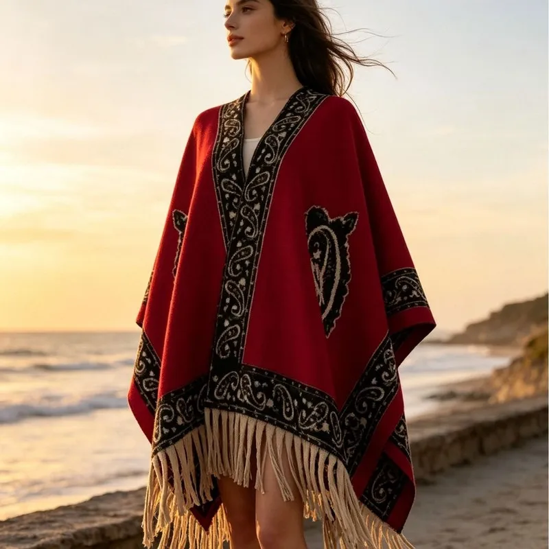 Cross-border best-selling faux cashmere shawl, featuring a sophisticated ink-wash painting design, a versatile and warm winter